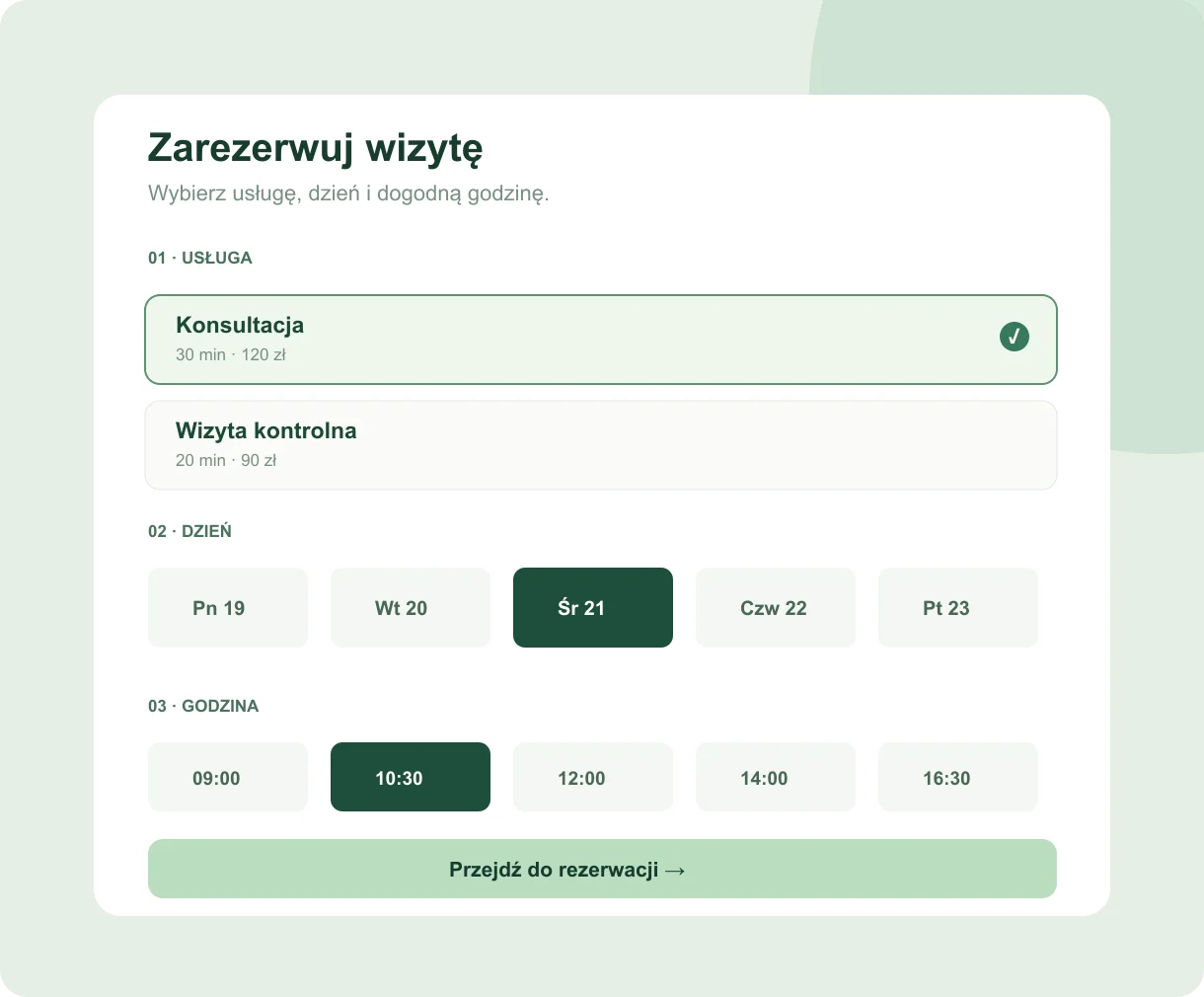 Podgląd rezerwacji terminu przez klienta